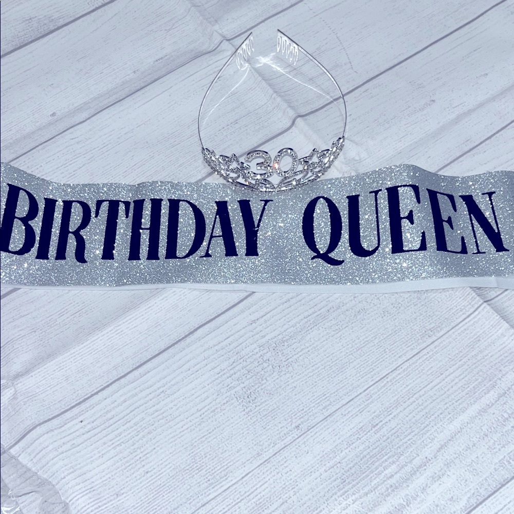Silver Glitter 30th Birthday Queen Sash and Tiara Set